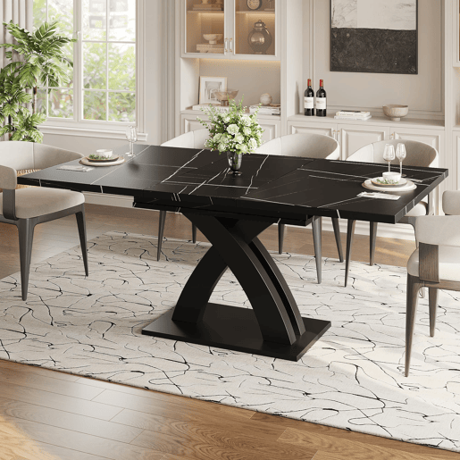 Mesa extensível 120x80x76 cm - Para sala de jantar, cozinha ou terraço - Estende até 160 cm - Preto