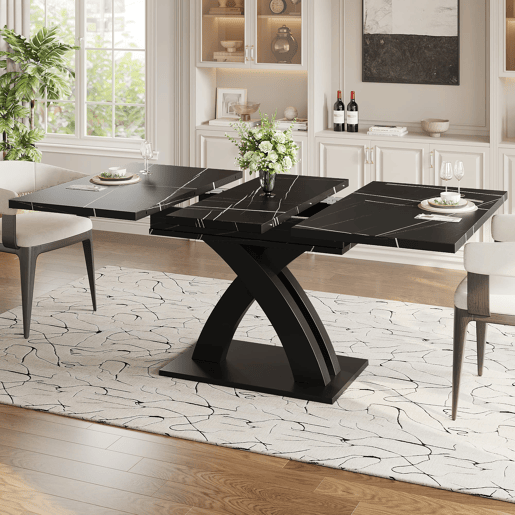 Mesa extensível 120x80x76 cm - Para sala de jantar, cozinha ou terraço - Estende até 160 cm - Preto