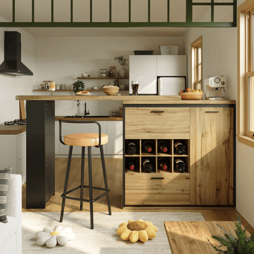 Mesa extensível 138x39x105 cm - estende até 220 cm, mesa de cozinha e sala de jantar, com veios de madeira - Cor madeira