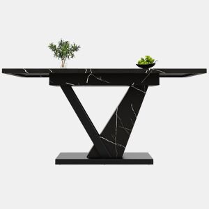 Mesa extensível telescópica 120-160*75 cm - Mesa de cozinha, design com padrão mármore preto