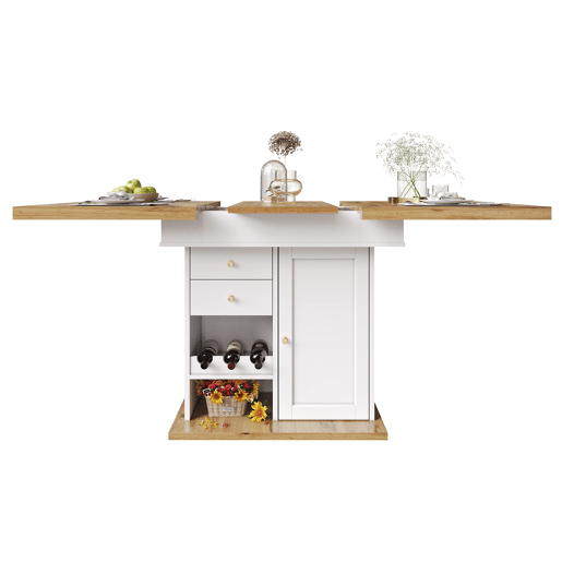 Mesa extensível telescópica 110-140x80cm - Mesa de cozinha com prateleira para snacks e vinho - Branca