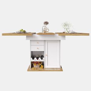 Mesa extensível telescópica 110-140x80cm - Mesa de cozinha com prateleira para snacks e vinho - Branca