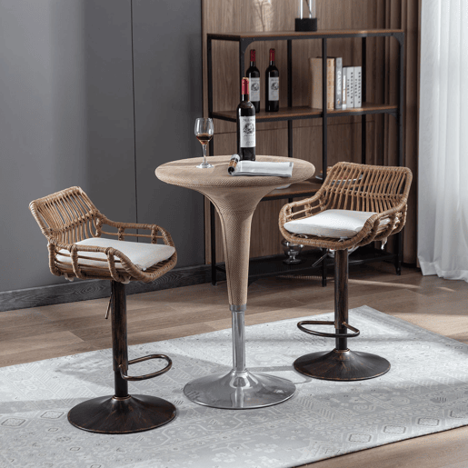 Conjunto de 2 bancos de bar - altura ajustável com apoio para os pés - bege Conjunto de 2 bancos de bar - altura ajustável com apoio para os pés - bege