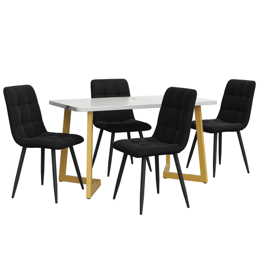 Conjunto de sala de jantar 117 cm - Mesa retangular com 4 cadeiras, cadeira de sala de jantar em veludo preto, pernas douradas