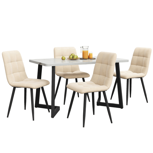 Conjunto de mesa de jantar 117 cm - Estilo moderno, 4 cadeiras bege aveludadas, pernas pretas
