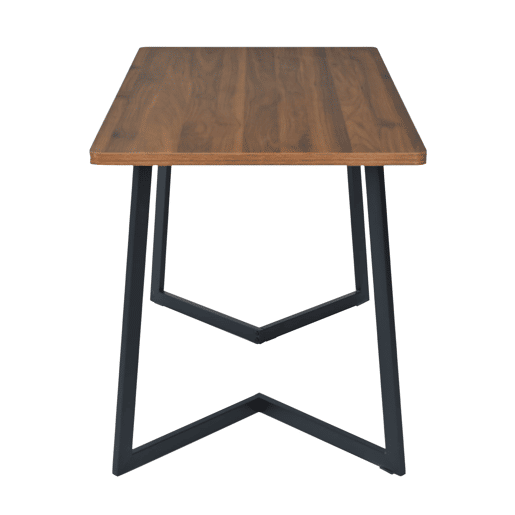 Conjunto de sala de jantar de 5 peças - Mesa de jantar com 4 cadeiras, madeira de nogueira, pernas metálicas pretas, linho cinzento