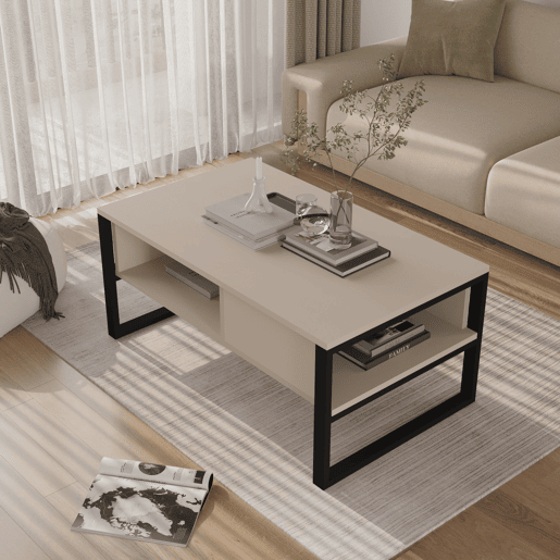 Mesa de centro Laukaa retangular metal 100x60x45cm Cinzento bege en.casa