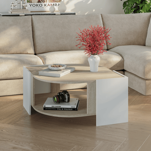 Mesa de centro Klipsari com espaço de arrumação 75x75x40 cm brancotravertino en.casa
