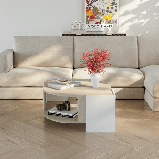 Mesa de centro Klipsari com espaço de arrumação 75x75x40 cm brancotravertino en.casa