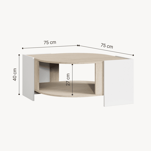 Mesa de centro Klipsari com espaço de arrumação 75x75x40 cm brancotravertino en.casa