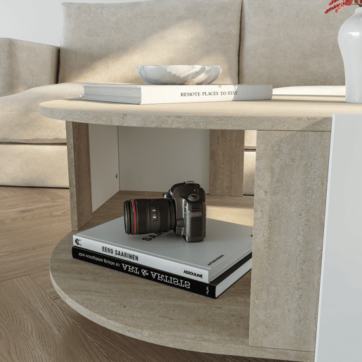 Mesa de centro Klipsari com espaço de arrumação 75x75x40 cm brancotravertino en.casa
