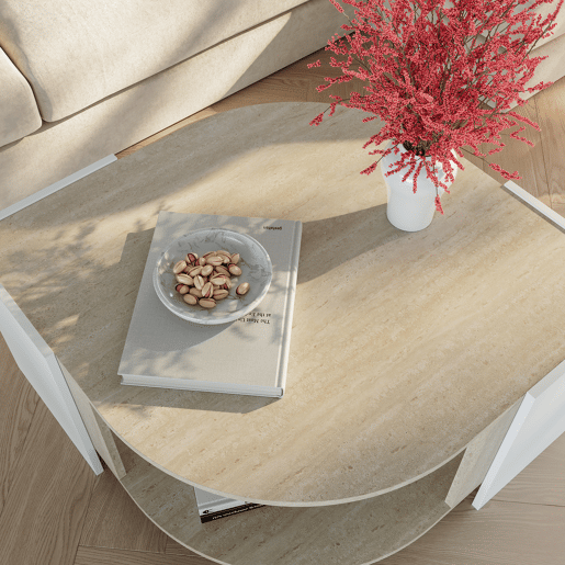 Mesa de centro Klipsari com espaço de arrumação 75x75x40 cm brancotravertino en.casa