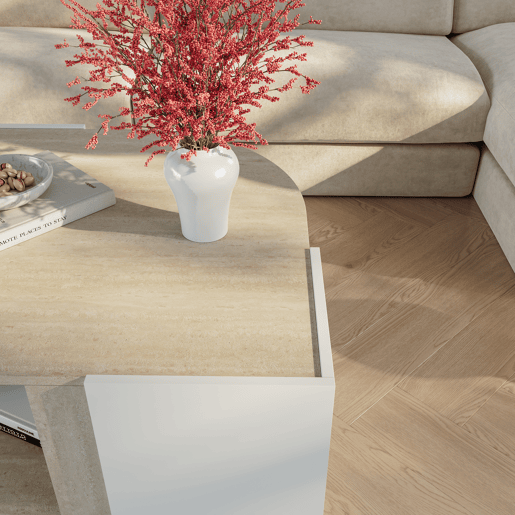 Mesa de centro Klipsari com espaço de arrumação 75x75x40 cm brancotravertino en.casa