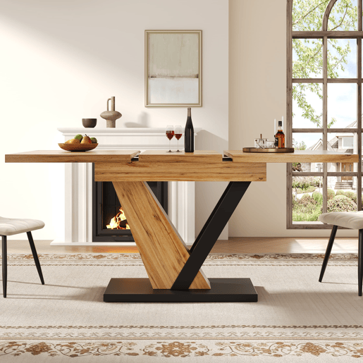 Mesa extensível 120u2013160 x 75 x 75,5 cm - Mesa de cozinha e sala de jantar - Com veios de madeira - Cor madeira