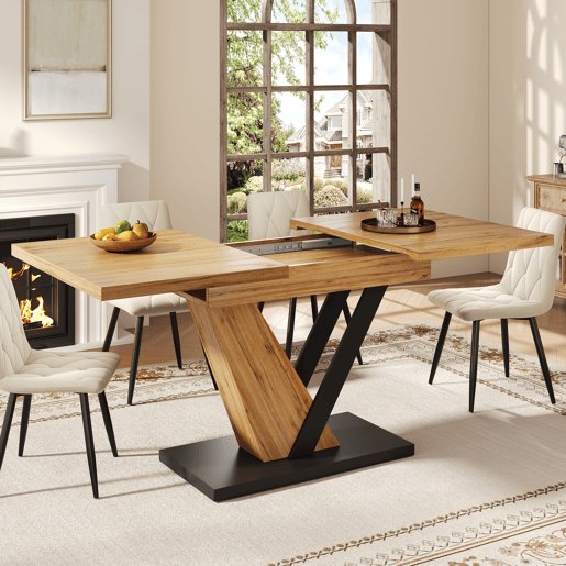 Mesa extensível 120u2013160 x 75 x 75,5 cm - Mesa de cozinha e sala de jantar - Com veios de madeira - Cor madeira
