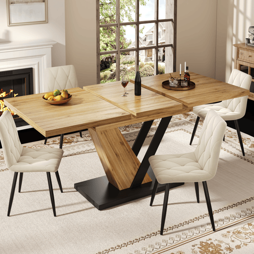 Mesa extensível 120u2013160 x 75 x 75,5 cm - Mesa de cozinha e sala de jantar - Com veios de madeira - Cor madeira