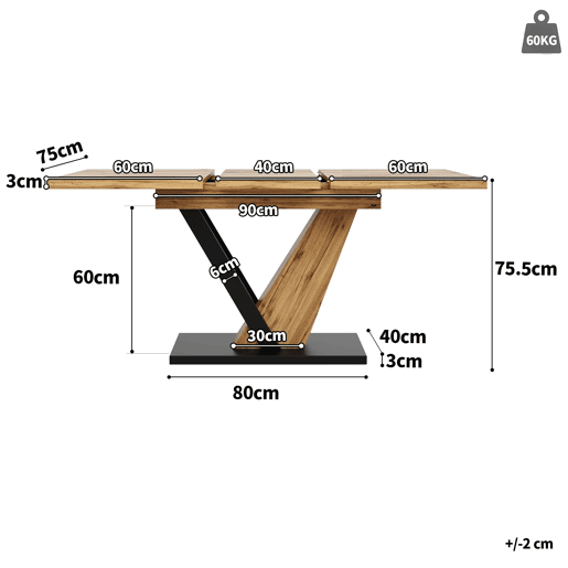 Mesa extensível 120u2013160 x 75 x 75,5 cm - Mesa de cozinha e sala de jantar - Com veios de madeira - Cor madeira