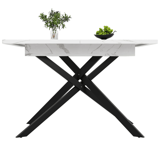 Mesa extensível 120-160 cm - Mesa de jantar extensível - Pernas de ferro cruzadas - Branco e Preto