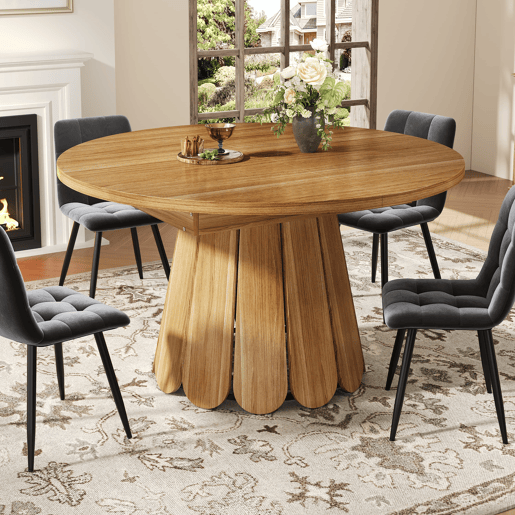 Mesa extensível redonda 118-158 cm - Para até 6 pessoas - Madeira - Castanho