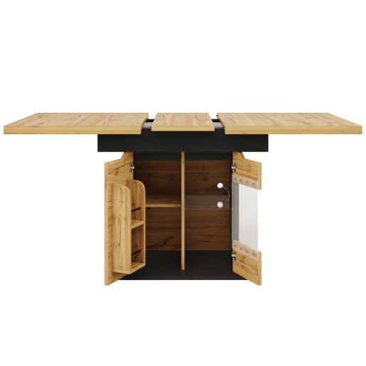 Mesa extensível 110-140x80 cm - Telescópica, com LED e arrumação - Preto + Natural