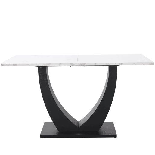 Mesa de jantar 140x75,5 cm - Mesa de cozinha moderna, estrutura em metal, padrão marmorizado, pés ajustáveis - BrancoPreto