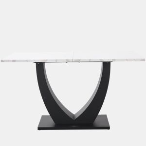 Mesa de jantar 140x75,5 cm - Mesa de cozinha moderna, estrutura em metal, padrão marmorizado, pés ajustáveis - BrancoPreto