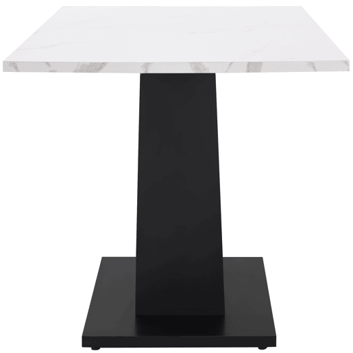 Mesa de jantar 140x75,5 cm - Mesa de cozinha moderna, estrutura em metal, padrão marmorizado, pés ajustáveis - BrancoPreto