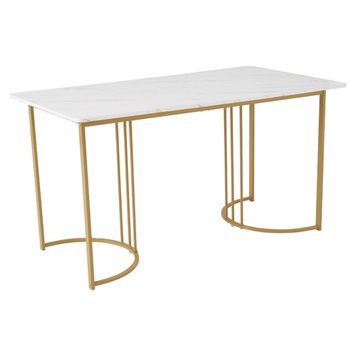 Conjunto de mesa e cadeiras 140x80cm - Mesa com 4 cadeiras de veludo com padrão diamante, pernas douradas, branco