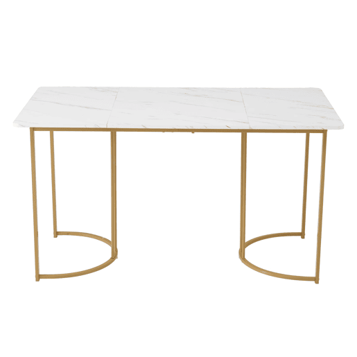 Conjunto de mesa e cadeiras 140x80cm - Mesa com 4 cadeiras de veludo com padrão diamante, pernas douradas, branco