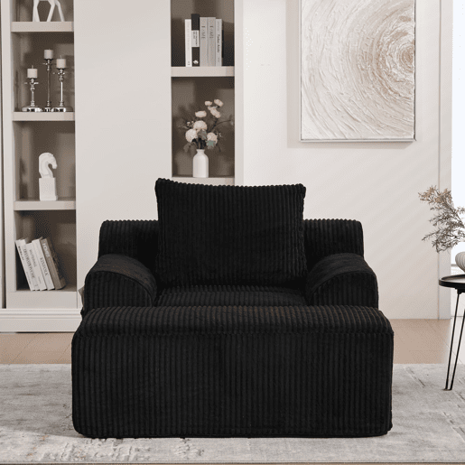 Poltrona grande - Kordsamt, bolsos laterais, almofada, assento profundo, moderno - Preto