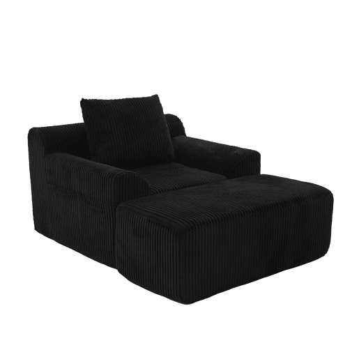 Poltrona grande - Kordsamt, bolsos laterais, almofada, assento profundo, moderno - Preto