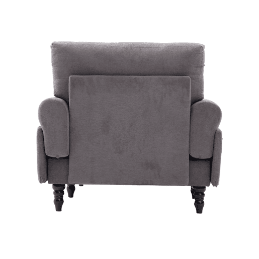 Poltrona individual em chenille - moderna, minimalista, encosto e braços, bolsos laterais - cinzento escuro