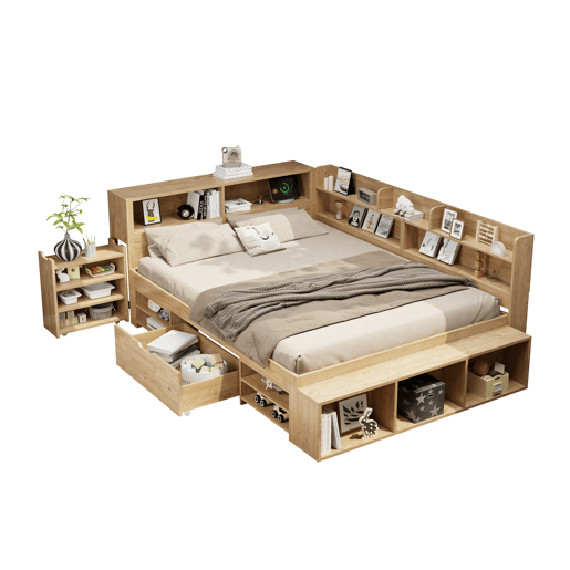 Cama juvenile,cama de casal de madeira 140x200 cm,natural