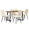 Conjunto de sala de jantar de 5 peças 117x68 cm - Mesa com 4 cadeiras, madeira de nogueira, pernas metálicas pretas, cadeiras de veludo bege