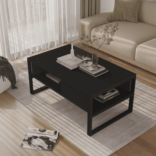 Mesa de centro Laukaa retangular metal 100x60x45cm Preto en.casa
