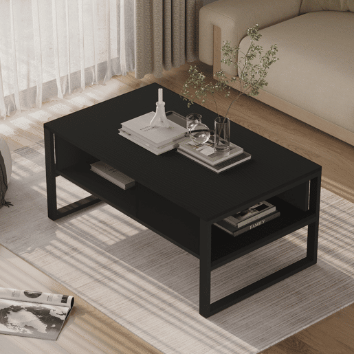 Mesa de centro Laukaa retangular metal 100x60x45cm Preto en.casa