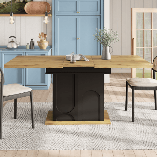 Mesa de jantar extensível 110-140x80 cm - dobrável, 4-6 pessoas, com arrumação - pretanatural Mesa de jantar extensível 110-140x80 cm - dobrável, 4-6 pessoas, com arrumação - pretanatural