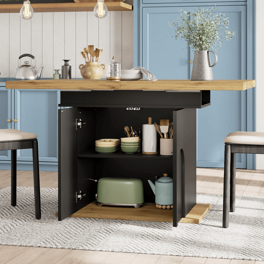 Mesa de jantar extensível 110-140x80 cm - dobrável, 4-6 pessoas, com arrumação - pretanatural Mesa de jantar extensível 110-140x80 cm - dobrável, 4-6 pessoas, com arrumação - pretanatural