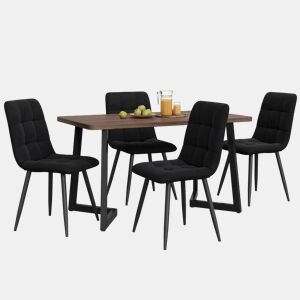 Conjunto de sala de jantar de 5 peças - Mesa de jantar 117x68 cm - Madeira, pernas metálicas pretas, MDF nogueira - Cadeiras de veludo preto