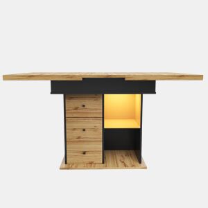 Mesa extensível telescópica 110-140×80 cm - Mesa para 4-6 pessoas, com iluminação LED - Preto, Natural