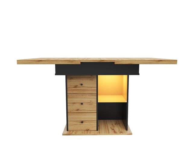 Mesa extensible telescópica 110-140×80 cm - mesa para 4-6 personas, con iluminación led - negro, natural