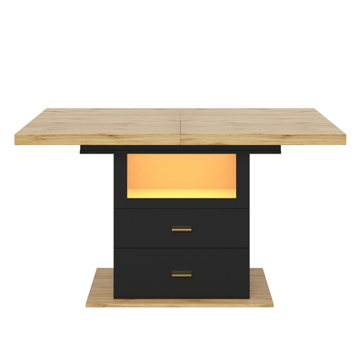 Mesa extensível 110x80x75 cm - Com LED, madeira, extensível até 140 cm, para 6 pessoas