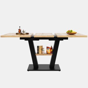 Mesa extensível telescópica (118-157×70×75 cm) - Mesa de cozinha e sala de jantar - Preto + Natural
