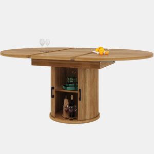 Mesa extensível redonda 118-158 cm - Sala de jantar, cozinha, varanda, extensível para ovalada - NogueiraPreto