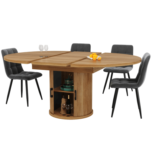 Mesa extensível redonda 118-158 cm - Sala de jantar, cozinha, varanda, extensível para ovalada - NogueiraPreto