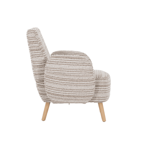 Poltrona individual 77x81 cm - Tecido com padrão circular, bolso lateral, pernas em madeira maciça - Caqui
