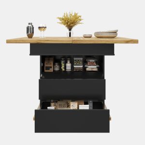 Mesa extensível telescópica 110-140×80 cm - Mesa dobrável para 4-6 pessoas, com 3 níveis de armazenamento - Preto