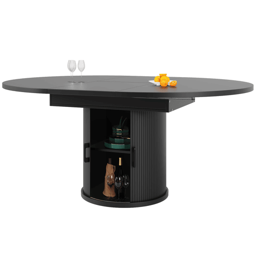 Mesa extensível redonda 118-158 cm - Mesa de jantar, extensível a ovalada, capacidade para 6 pessoas - NogueiraPreto