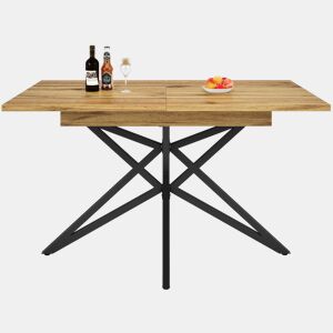 Mesa extensível 120 (160) x 80 cm - Mesa de cozinha, mesa de pequeno-almoço, pernas em forma de estrela, pernas em ferro preto, tampo em nogueiraimitação mármore