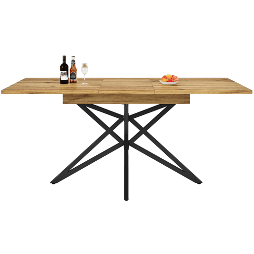 Mesa extensível 120 (160) x 80 cm - Mesa de cozinha, mesa de pequeno-almoço, pernas em forma de estrela, pernas em ferro preto, tampo em nogueiraimitação mármore